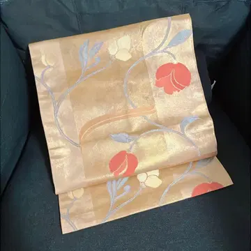 광택 오렌지 바탕 x 꽃 문양*육통 무늬의 고급스러운 구촌 나고야 오비