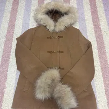 브라운 더플 코트 후드 부착