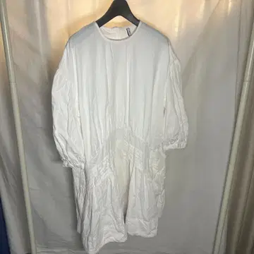 hokuspokus 화이트 7부 기장 롱 코튼 원피스 개더 포함