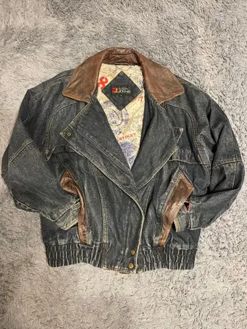 금일 한정 vintage 가죽 옷깃 자켓 아우터 구제 의류 블루종