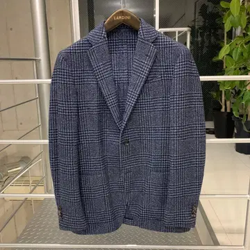 LARDINI 네이비 체크 무늬 테일러드 자켓 46