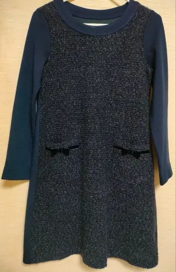 갤러리 비스콘티 네이비 긴팔 튜닉 2 리본 반짝이