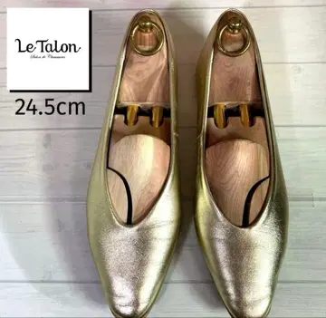 르 탈론 [ 24.5 ] 플랫슈즈 스틸레토 V컷 골드 천연 가죽