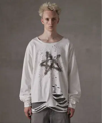 [ GRANCY ] 큐빅 디자인 그래픽 데미지 롱 T L