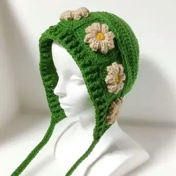 핸드메이드 꽃 보닛 귀도리 니트 모자 발라클라바 후드 모자 y2k