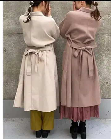 베이지 롱 코트 허리 벨트 포함