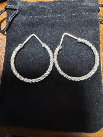 이탈리아제! 빈티지 실버 트위스트 로프 후프 귀걸이
