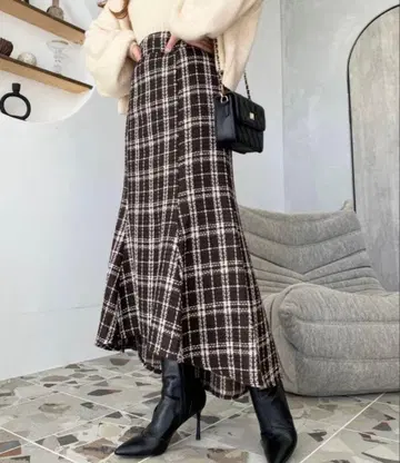 moment+ 트위드 머메이드 스커트 브라운 M