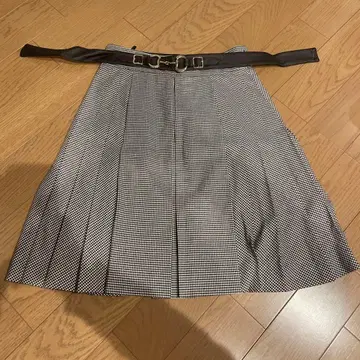 리랜드트루 체크 무늬 플리츠 스커트 벨트 포함
