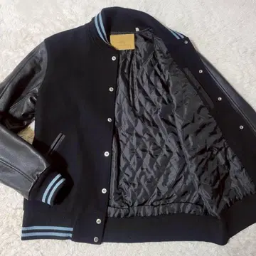 새상품급 GOWEST 고웨스트 바시티 자켓 울 천연 가죽 블랙 L