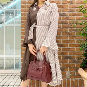 axes femme 장미 자수 바이컬러 긴팔 원피스