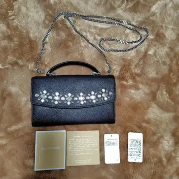 미사용 MICHAEL KORS 블랙 가죽 체인 숄더 지갑