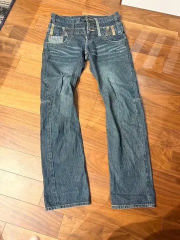 스트라이프 포켓 부착 다크 블루 데님 M