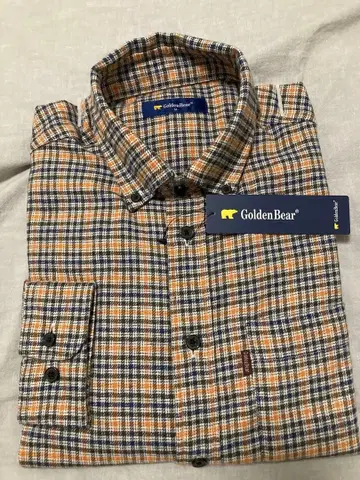Golden Bear 오렌지 계열 체크 긴팔 셔츠 M