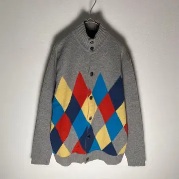 SHIPS 아가일 다이아몬드 패턴 니트 가디건 스탠드 칼라