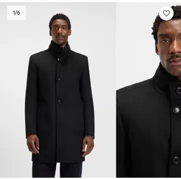 HUGO BOSS 휴고보스 옷깃 울 캐시미어 스탠드 카라 코트 블랙