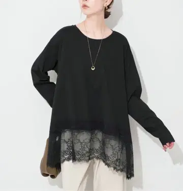 택 포함 새상품 미사용 slobe iena 레이스 콤비 티셔츠 블랙