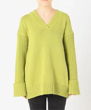 11 라임 그린 V넥 니트 스웨터