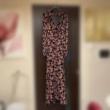 DVF 꽃무늬 롱 원피스 긴팔 V넥