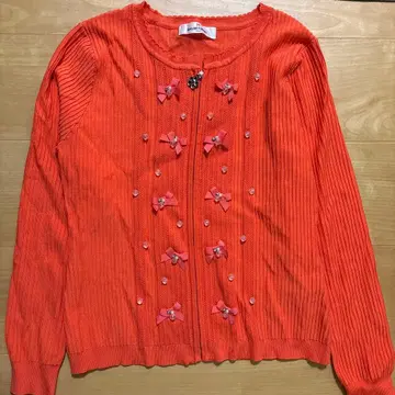 GALLERY VISCONTI 오렌지 리본 비즈 긴팔 가디건