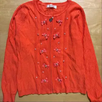 GALLERY VISCONTI 오렌지 리본 비즈 긴팔 가디건