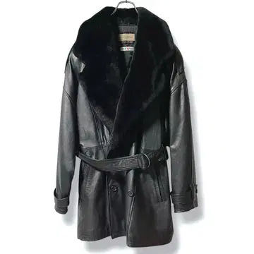 새상품급 Gullit Men 램 가죽 코트 더블 허리 벨트 블랙 50