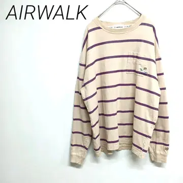 AIRWALK 베이지/보라색 스트라이프 긴팔 티셔츠 M 캐주얼