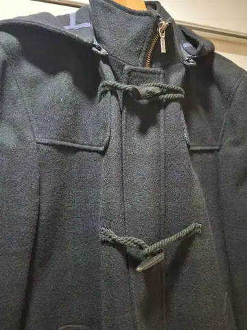 체크 무늬 더플 코트 후드 부착