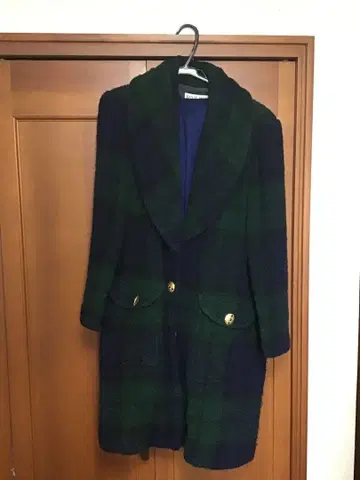 하나에모리 롱 코트 타탄 체크 그린 일본제