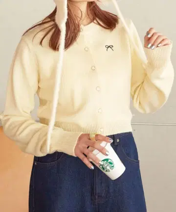 [ 새상품급 ] wcloset 더블 클로젯 원 포인트 리본 가디건