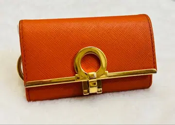 오렌지 합성 피혁 키케이스 골드 금장 장식