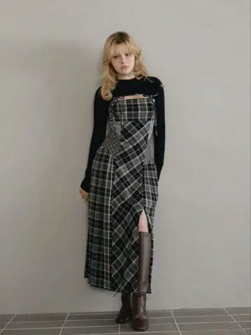 ANDMARY Nadia check long dress Black