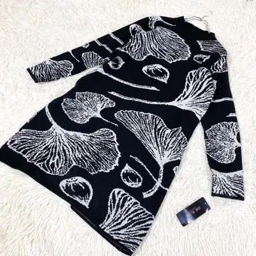 [ 미사용품 ] 니트 원피스 은행나무 패턴 밤 패턴 블랙 M~L