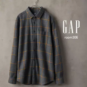 GAP XL 긴팔 셔츠 그레이와 오렌지 체크 무늬