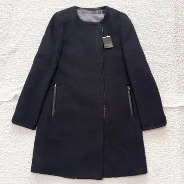 미사용 택 포함 K.T 울 노카라 롱 코트 일본제 블랙 가죽