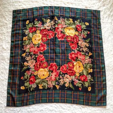 랄프 로렌 실크 대형 스카프 체크 꽃무늬 카메이