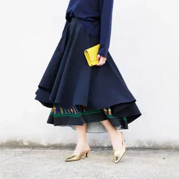 Ameri VINTAGE 레이어드 플레어 롱 스커트