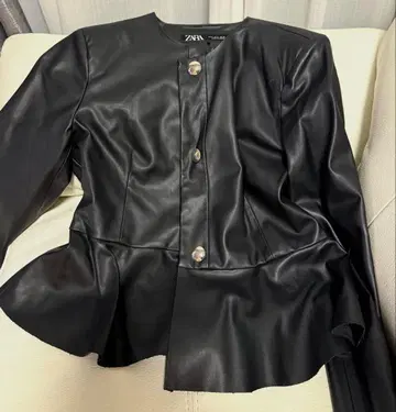 블랙 합성 피혁 자켓