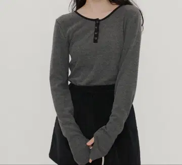 GIUNON 롱 슬리브 리브 상의