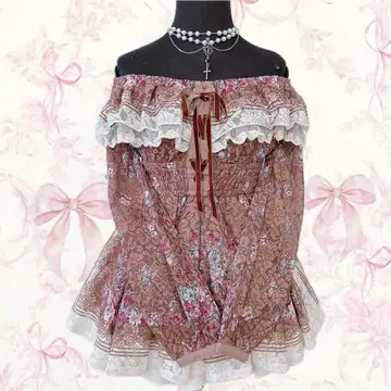 y2k LIZ LISA 2종 세트 공주 꽃무늬 튜닉 치마바지 오프숄더