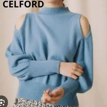 CELFORD 퓨어 캐시미어 니트 풀오버 볼륨 슬리브 블루