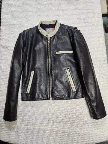 네이비 가죽 싱글 라이더 자켓