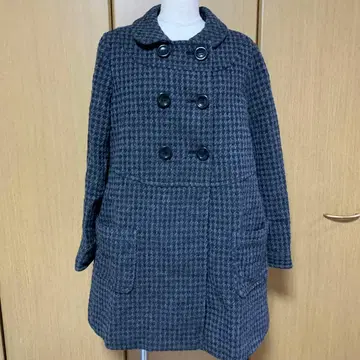 울 혼방 체크 무늬 더블 브레스트 코트