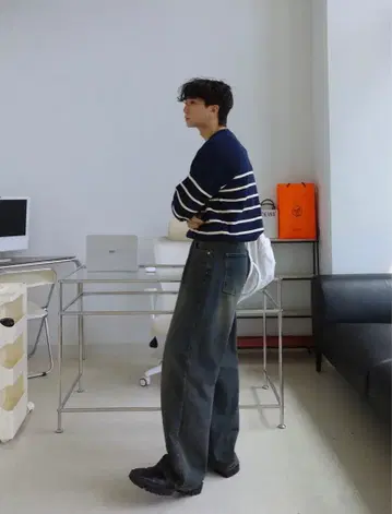 ASCLO 빈티지 와이드 데님 팬츠 흙 가공 청바지 한국