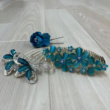 헤어 액세서리 3점 묶음 판매 블루 계열