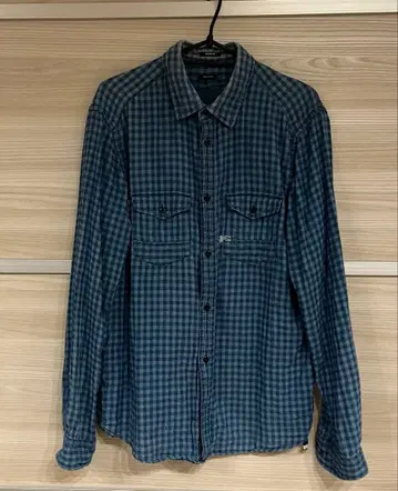 DENHAM 코튼 블루 체크 무늬 긴팔 셔츠 S