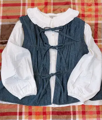 사만사 모스모스 데님 캔버스 리본 베스트