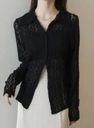 amel flower emboss shirt cardigan black