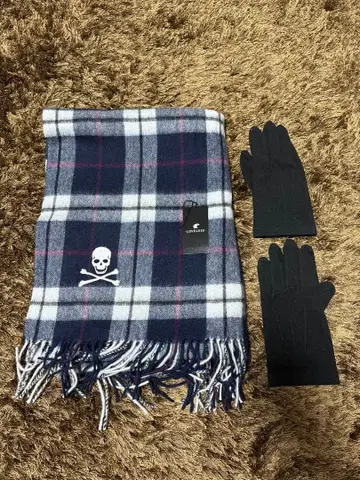 러브리스 머플러 체크 무늬 해골 자수 남성용 LOVELESS