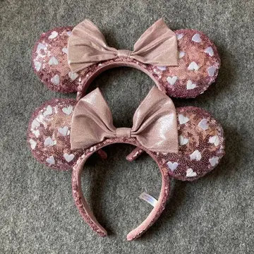 디즈니 스팽글 머리띠 핑크 하트 화이트 미니 페어 2개